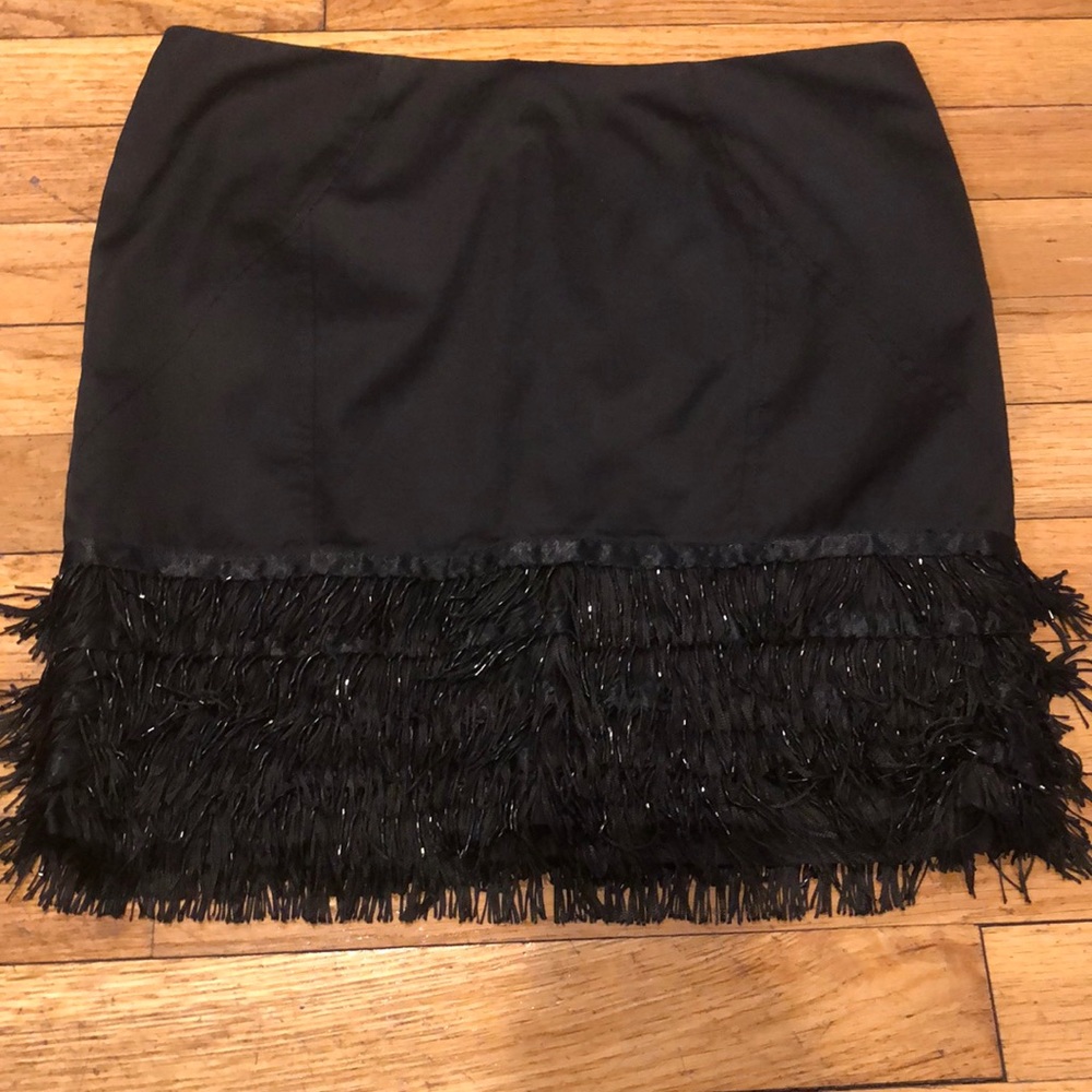 Black Mini Skirt with Beaded Fringe Detail
